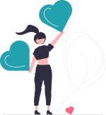 an illustration of a girl holding two big hearts